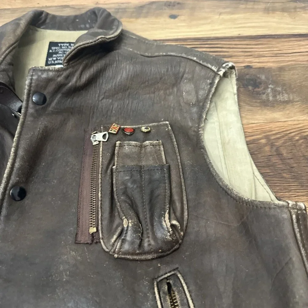 Avirex Authentic Leather Aviation Vest Vintage AMA